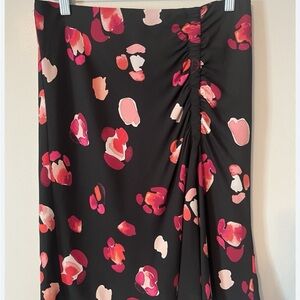 CAbi Black and Pink Ruched Midi Skirt
